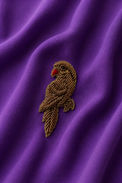 Purple Parrot-Motif Kurta Set - parrot brooch detail