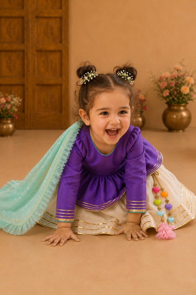 Indian Purple Peplum Lehenga Set - Anaario - Image 1