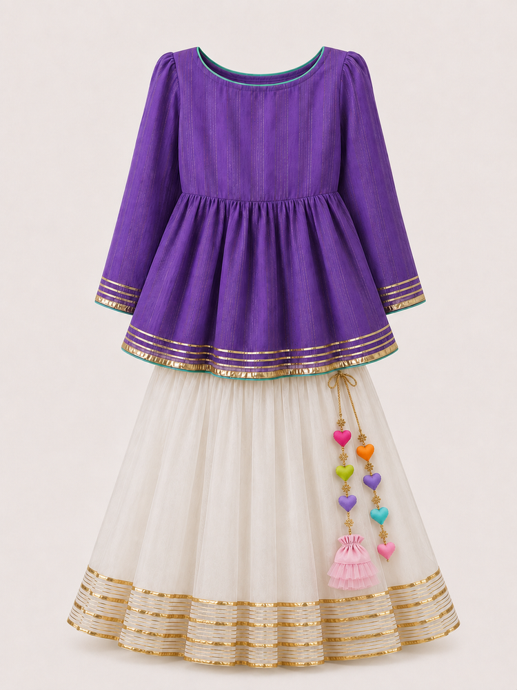 Indian Purple Peplum Lehenga Set - Anaario - Image 3