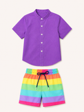 Boy wearing Anaario Purple Rainbow Magic Print Co-ord Set