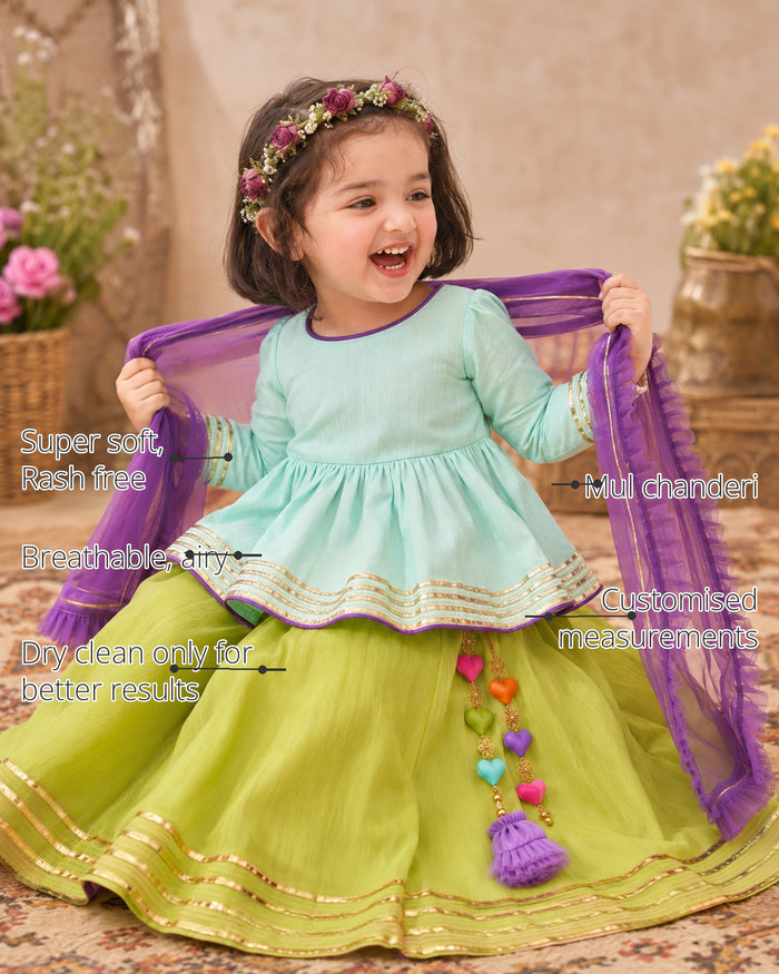 Mint Peplum Girls' Lehenga Set features