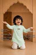 Mint Dragonfly-Motif Asymmetrical Boys' Kurta features
