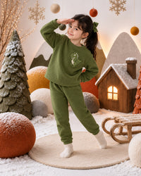 Olive Green Dino Fleece Set on child by Anaario – winter fleecewear