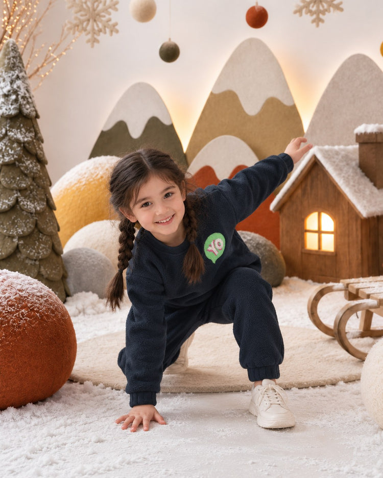 Navy YO Fleece Set on child by Anaario – winter fleecewear
