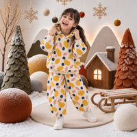 Mustard Lemons Hooded Barrel Pant Set on girl by Anaario – winter kidswear