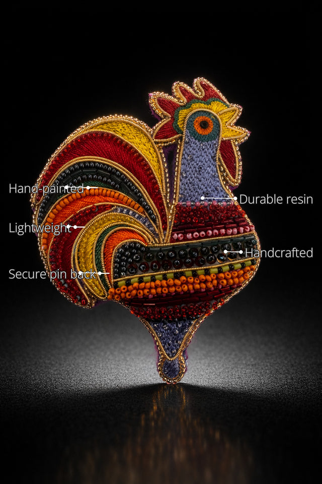 Rooster Brooch features