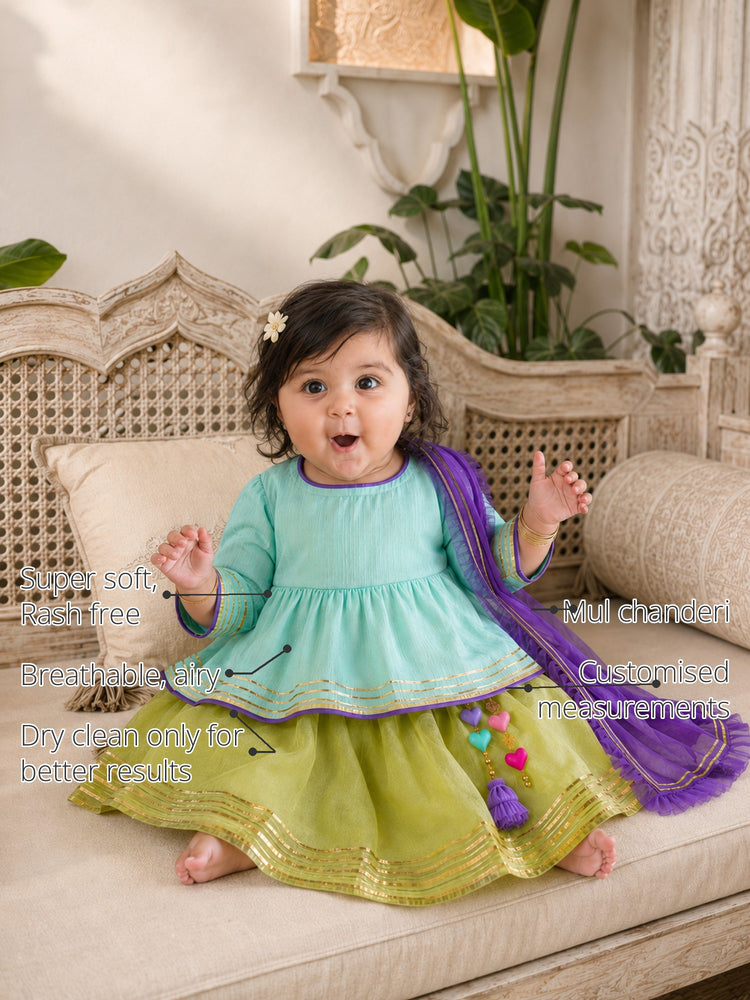 Mint Peplum Baby Lehenga Set features