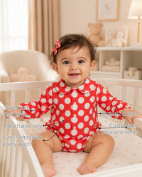 The Crimson Dot Collared Baby Romper features