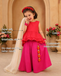 Red Pink Girls' Palazzo Set features