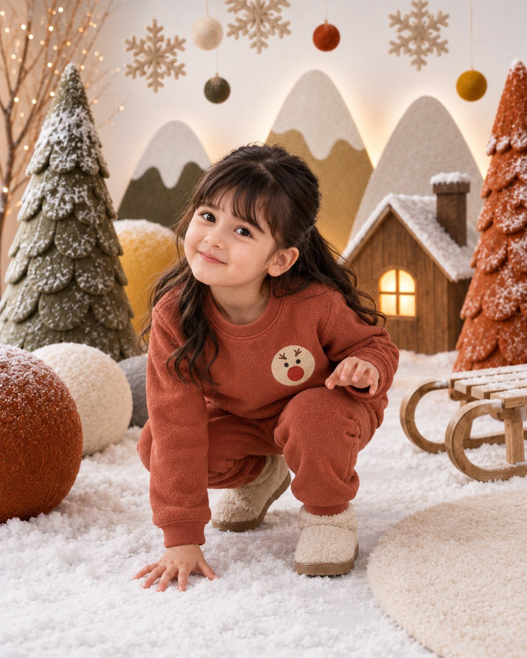 Rust Pumpkin Fleece Set on child by Anaario – winter fleecewear