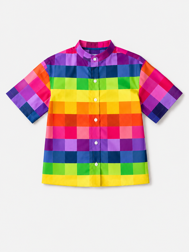 Boy wearing Anaario Rainbow Grid Shirt Set