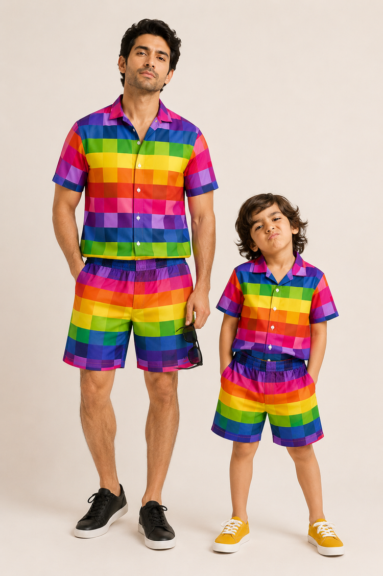 Boy wearing Anaario Rainbow Grid Shirt Set