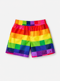 Boy wearing Anaario Rainbow Grid Shorts