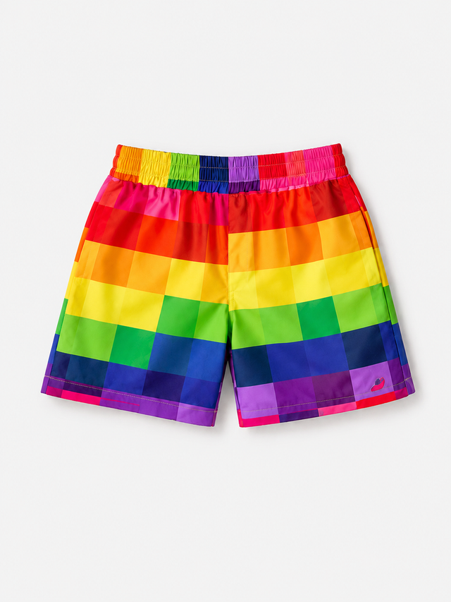 Boy wearing Anaario Rainbow Grid Shorts