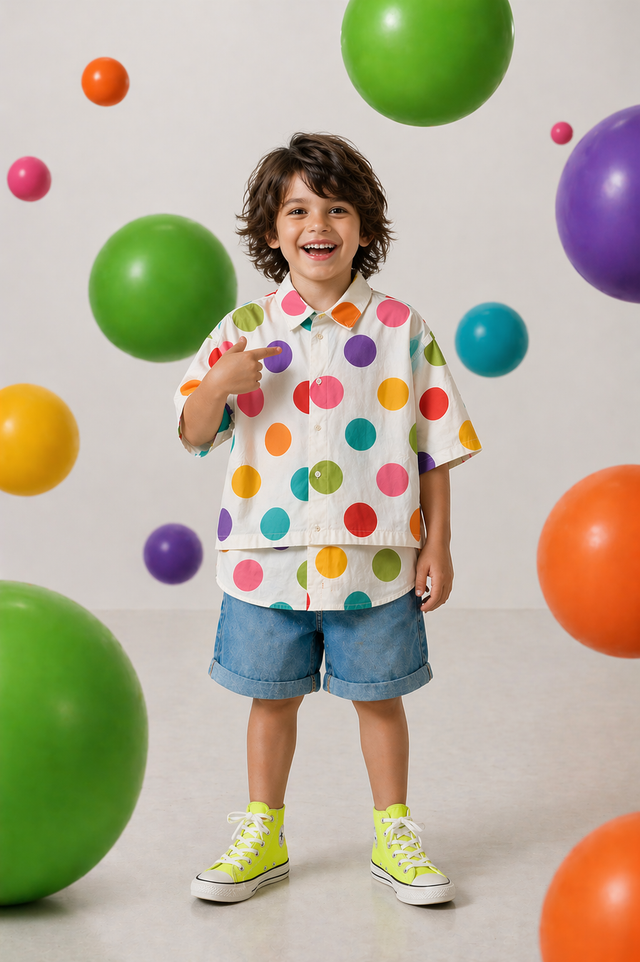 Boy wearing Anaario Rainbow Pop Oversized Shirt