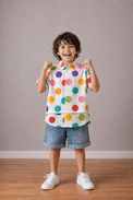Boy wearing Anaario Rainbow Pop Oversized Shirt