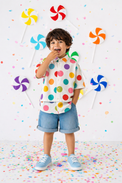 Boy wearing Anaario Rainbow Pop Oversized Shirt