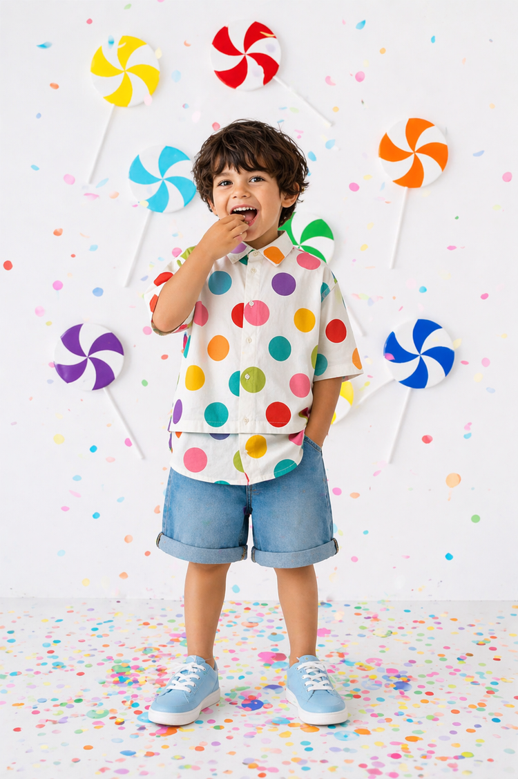 Boy wearing Anaario Rainbow Pop Oversized Shirt