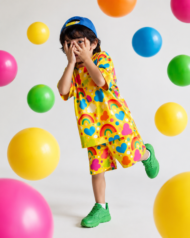 Boy wearing Anaario Rainbow Rush Co-ord Set