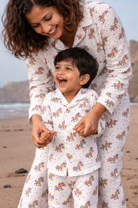 Boy wearing Anaario Rainbow Zebra Night Suit
