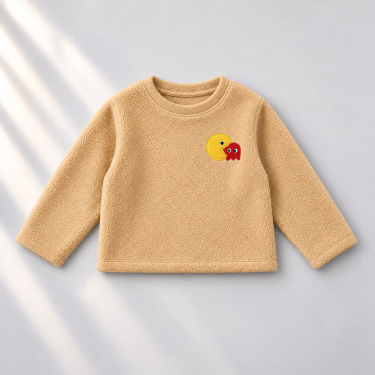 Beige Pac-Man Fleece Set top by Anaario