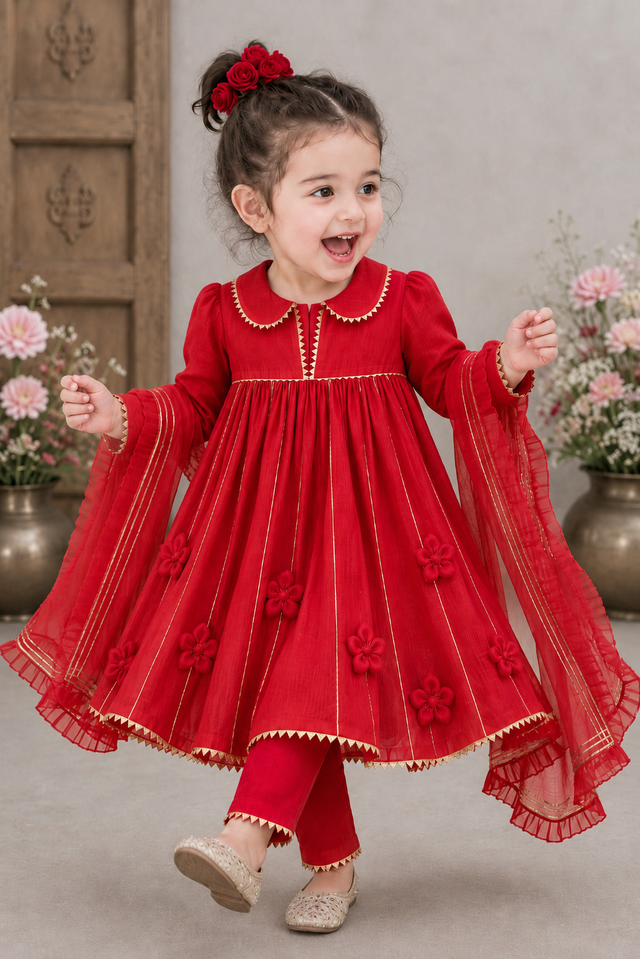 Indian Red Anarkali Set - Anaario - Image 1