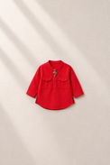 Baby wearing Anaario Red Flamingo-Motif Baby Kurta Set, red kurta with flamingo motif, newborn to 24 months