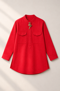 Red Flamingo-Motif Kurta Set - kurta flat lay