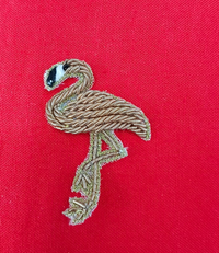 Red Flamingo-Motif Kurta Set - flamingo brooch detail