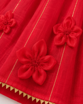 Anaario Red Floral Anarkali Set, close up of 3D fabric flower appliques