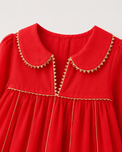 Anaario Red Floral Anarkali Set, close up of peter-pan collar with gold rickrack trim