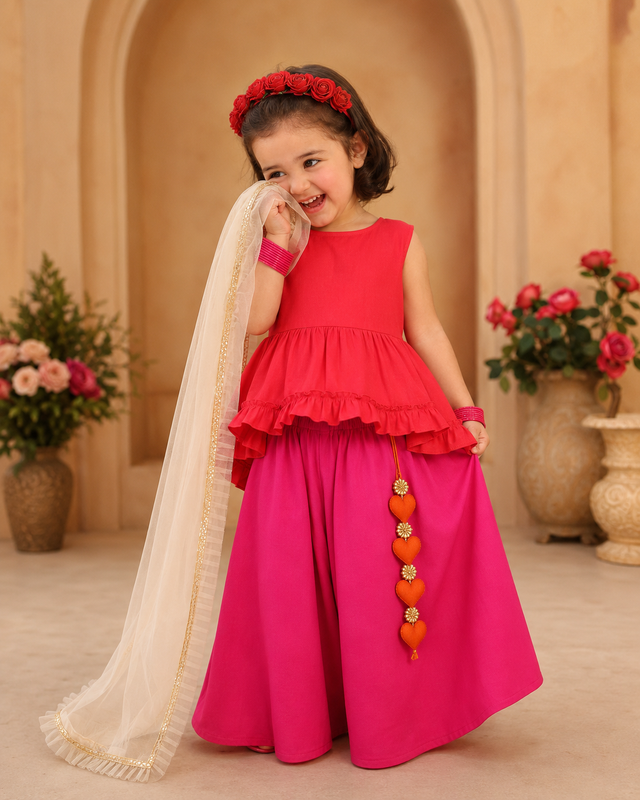 Indian Red Pink Palazzo Set - Anaario - Image 1