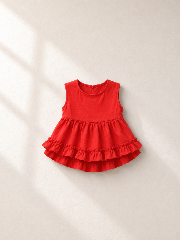Anaario Red Pink Peplum Co-ord Set, red ruffle peplum top flat lay