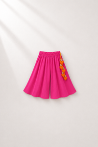 Anaario Red Pink Peplum Co-ord Set, pink palazzo pants flat lay with heart-charm tassel