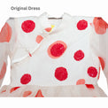 Girl wearing Anaario Polka-Dot Pixie Dress, white organza dress with red polka dot print