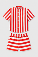 Boy wearing Anaario Red Stripe Shirt Set