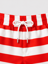 Boy wearing Anaario Red Stripe Shirt, red and white striped shirt, shown styled with matching shorts