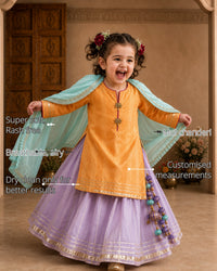 Orange Palm Girls' Lehenga Set features