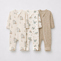 Rhino & Whale bamboo baby sleepsuit combo — coordinating full-sleeve two-way zip romper onesies