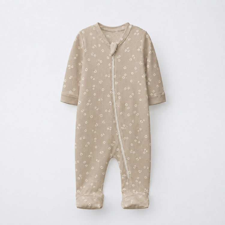 Rhino & Whale bamboo cotton baby sleepsuit — two-way zip romper onesie