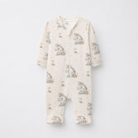 Rhino & Whale bamboo cotton baby sleepsuit — two-way zip romper onesie
