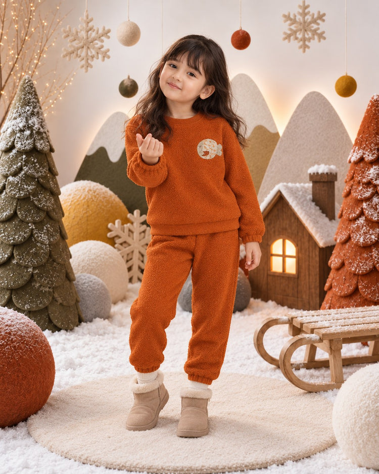 Rust Fish Fleece Set on child by Anaario – winter fleecewear