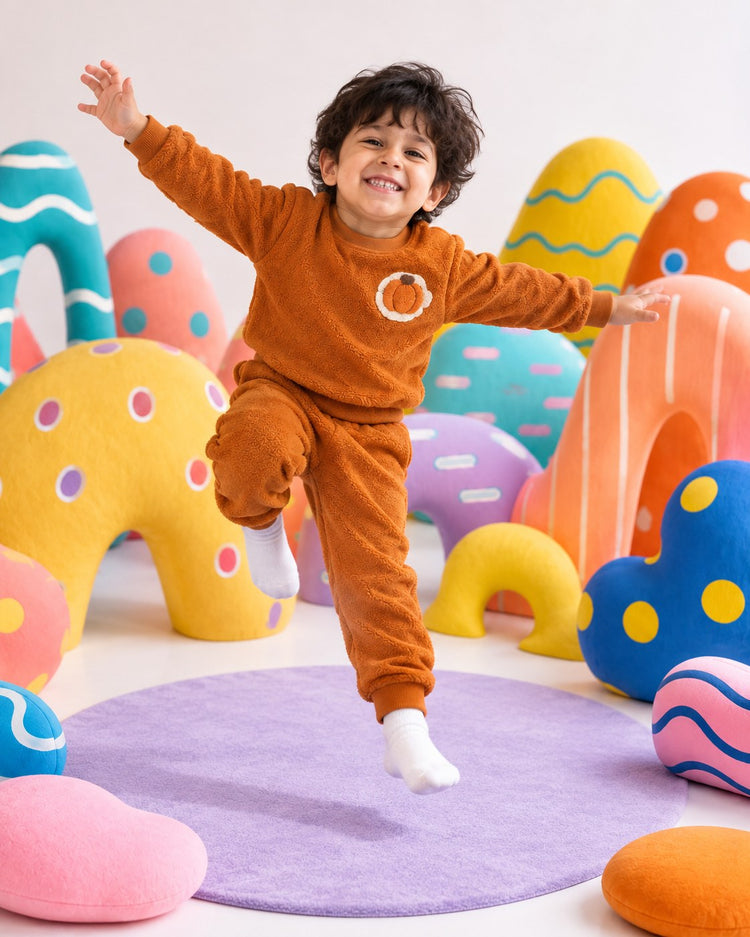 Rust Pumpkin Fleece Set on child by Anaario – winter fleecewear