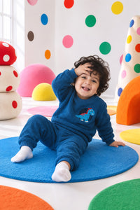 Cobalt Blue Dino Fleece Set on child by Anaario – winter fleecewear