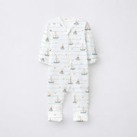 Sailboat & Friends bamboo cotton baby sleepsuit — footed zip-front sleepsuit, onesie romper