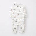 Sailboat & Friends bamboo cotton baby sleepsuit — bamboo cotton onesie romper flatlay