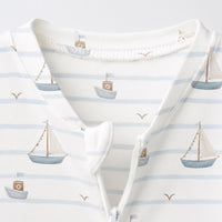 Sailboat & Friends bamboo cotton baby sleepsuit — zip romper onesie detail