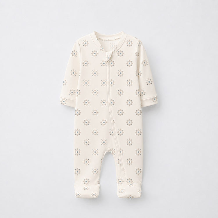Sailboat & Friends bamboo cotton baby sleepsuit — two-way zip romper onesie