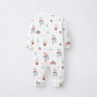 Sailboat & Friends bamboo cotton baby sleepsuit — zip romper onesie detail