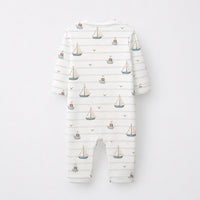 Sailboat & Friends bamboo cotton baby sleepsuit — bamboo cotton onesie romper flatlay